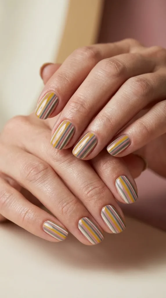 Rainbow Pencil Stripe Nails