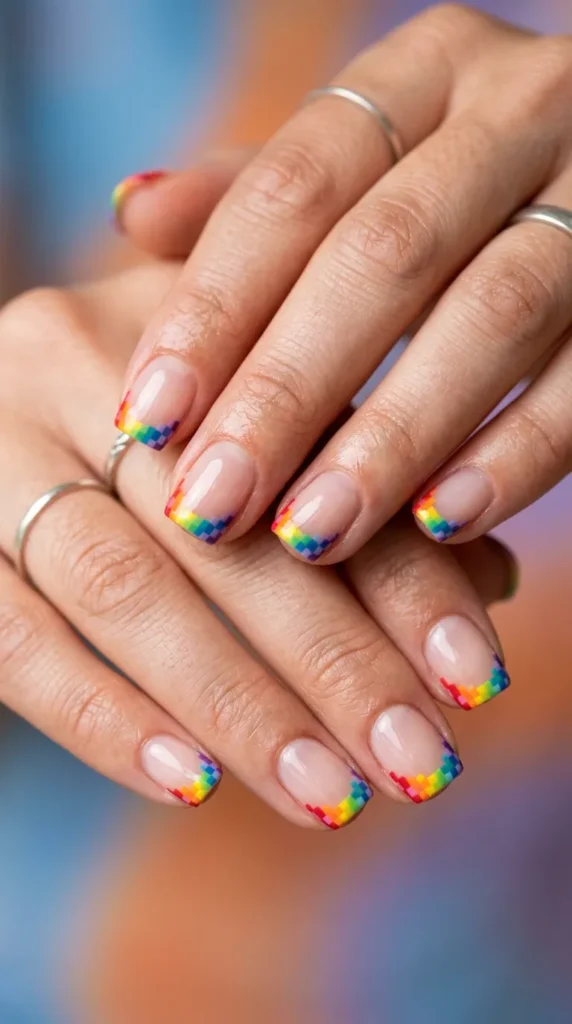 Rainbow Pixel French Tips