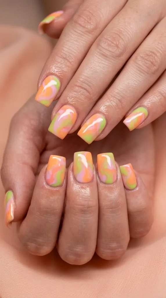 Rainbow Sherbet Square Nails