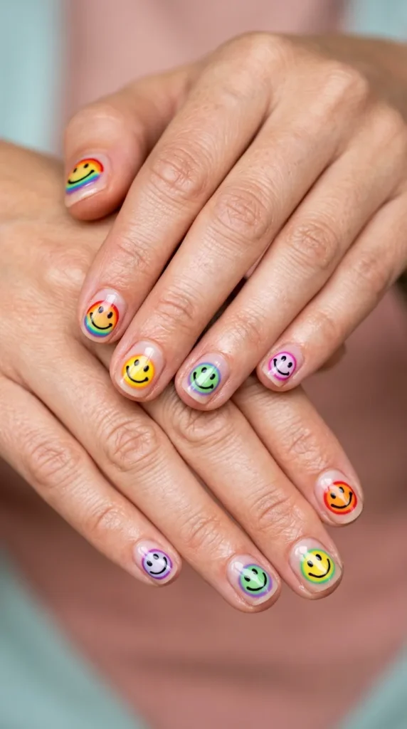 Rainbow Smiley Face Nails