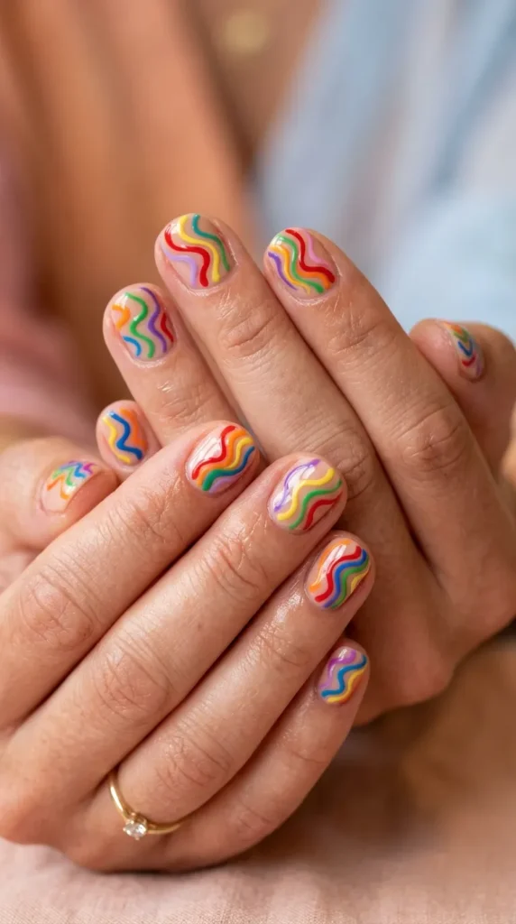 Rainbow Squiggle Nails