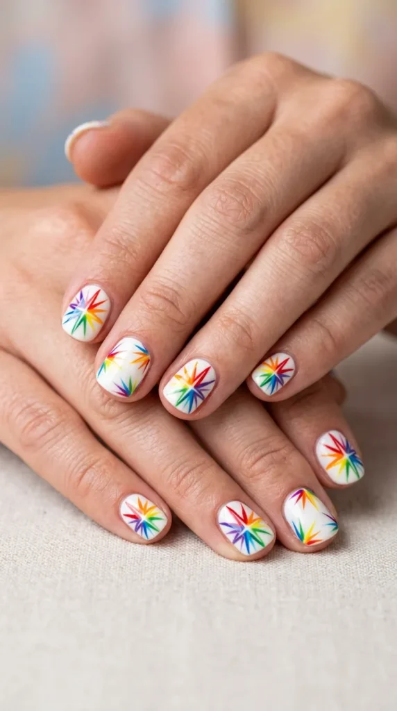 Rainbow Starburst Nail Art