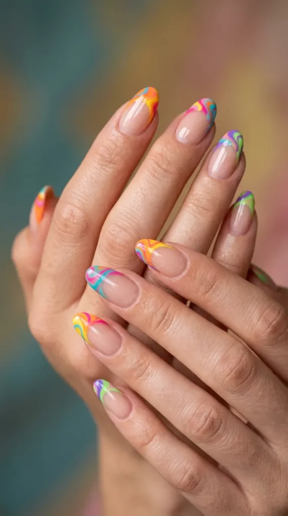 Rainbow Swirl French Tips
