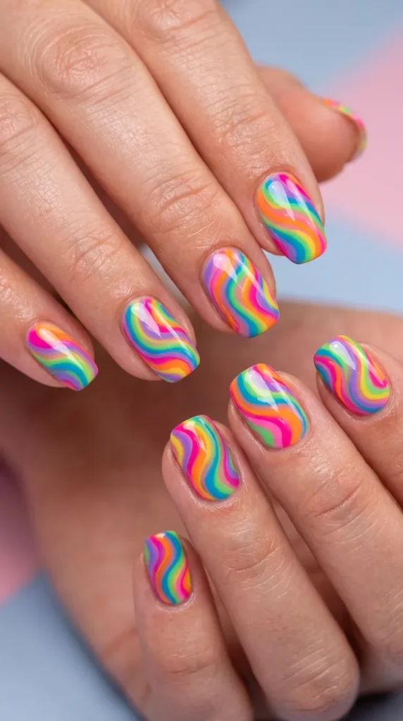 Rainbow Swirl Nails