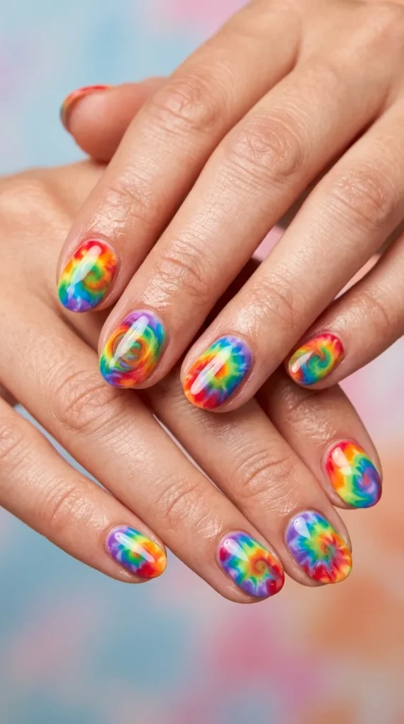 Rainbow Tie-Dye Short Nails