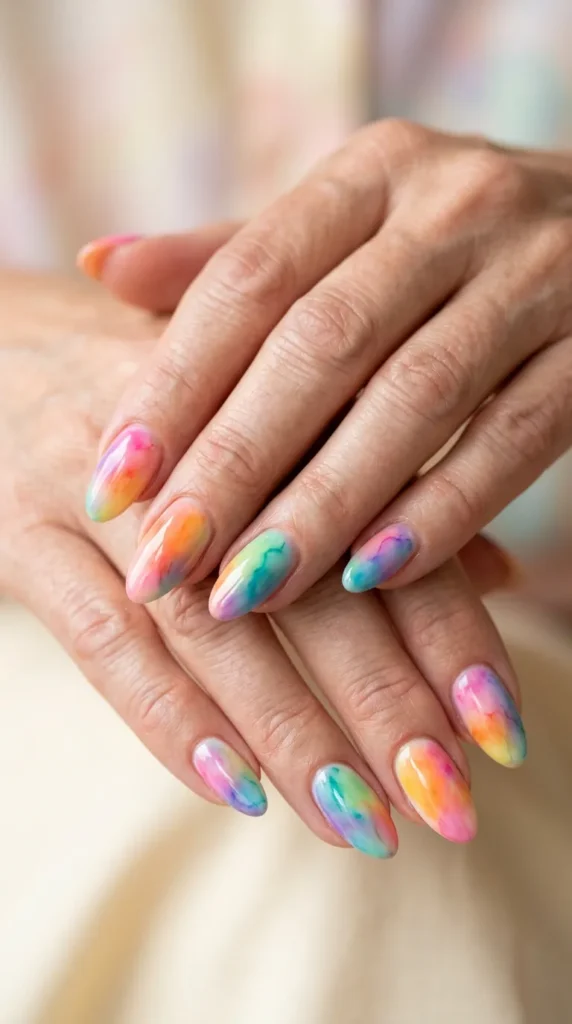 Rainbow Watercolor Nails
