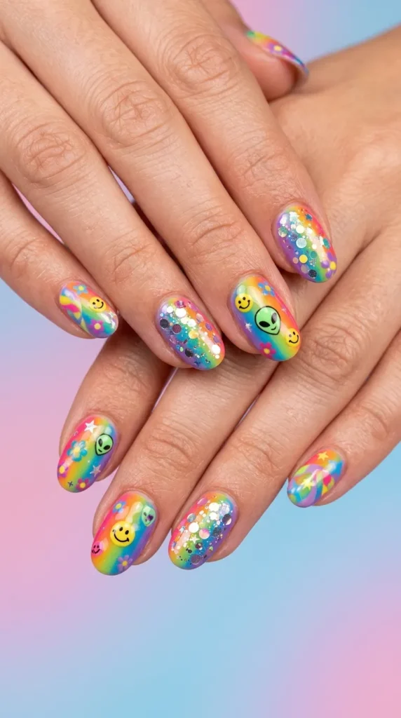 Rainbow Y2K Nails