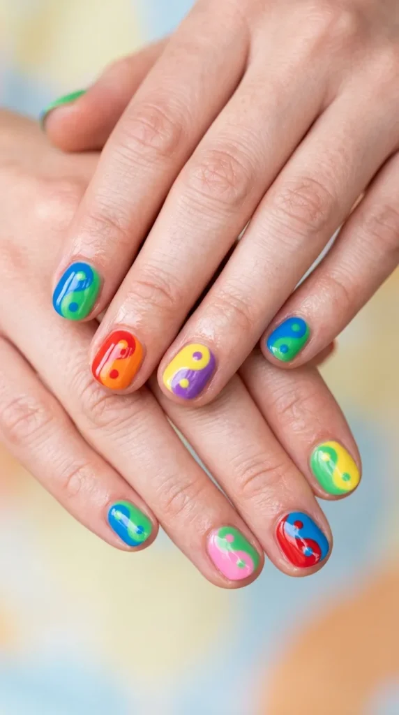 Rainbow Yin Yang Nails