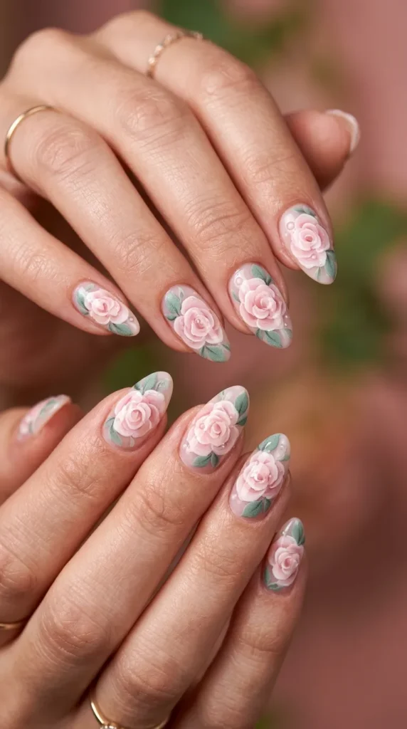 Romantic Garden Rose Nail Set