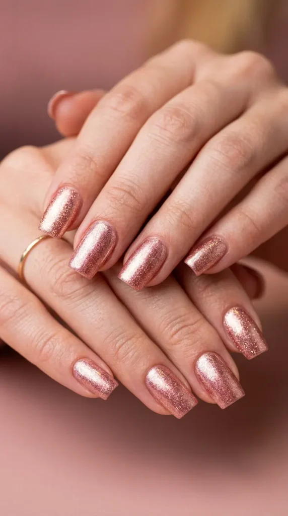 Rosé Gold Square Nail Design