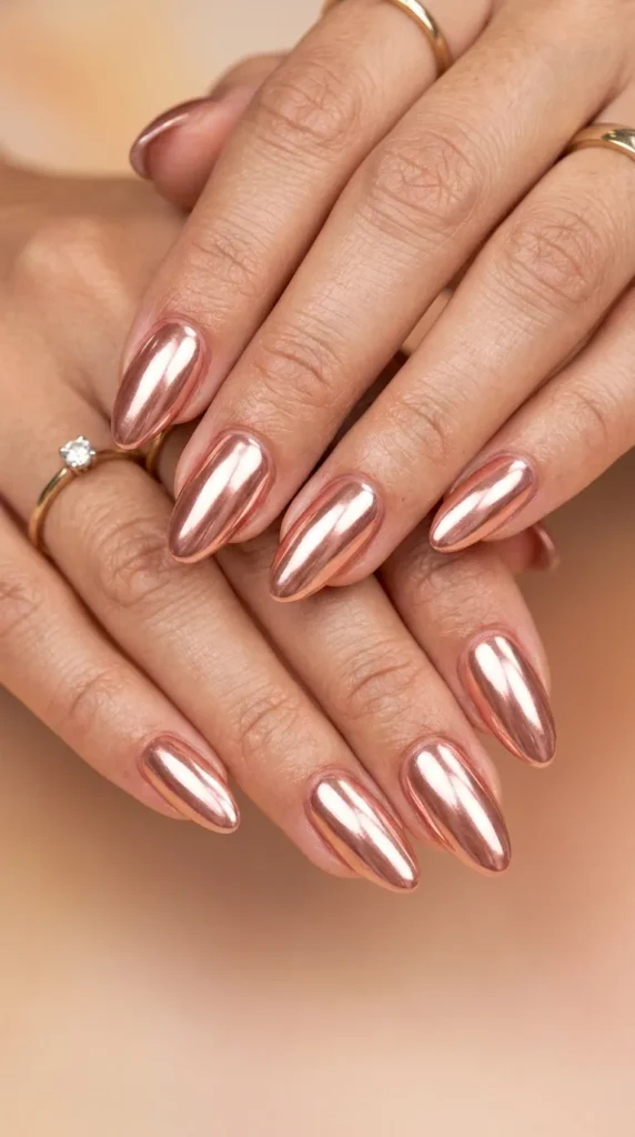 Rose gold chrome mirror nails