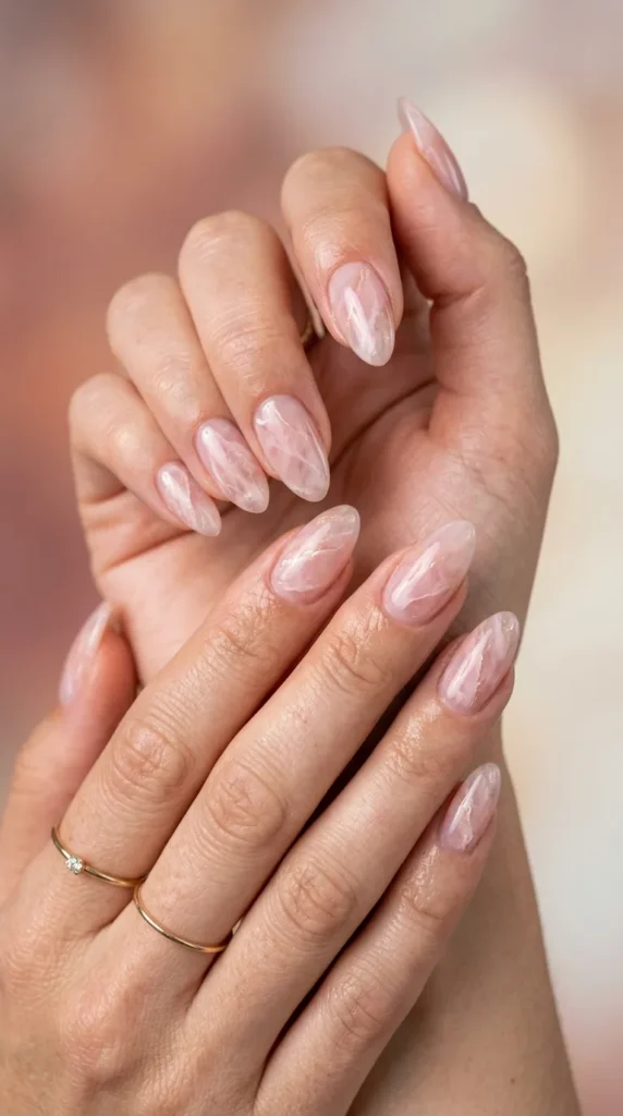 Rose quartz marble crystal nails