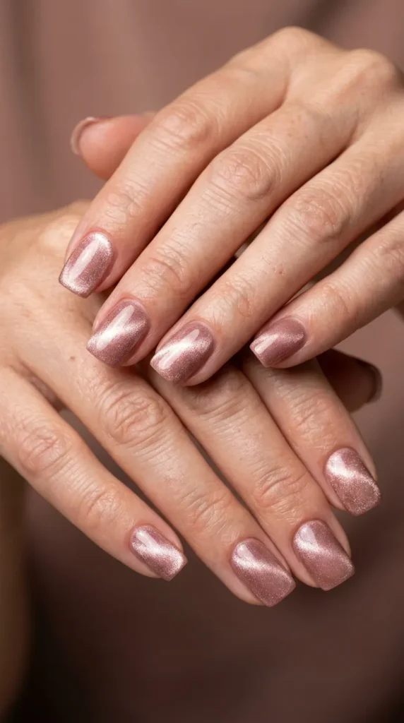 Rosy Nude Cat Eye Square Nails