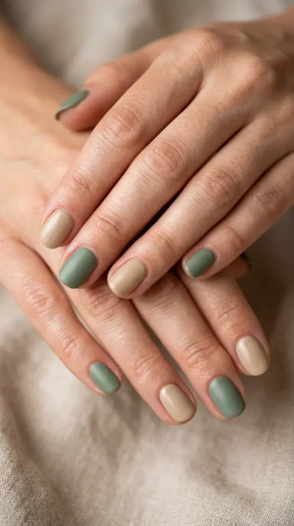 Sage & Beige Neutral Nails