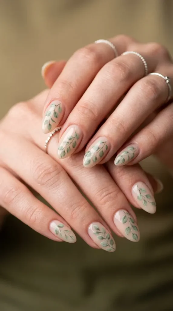 Sage Eucalyptus Leaf Nails