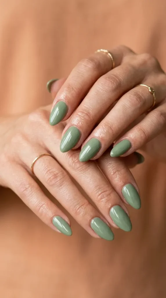 Sage Green Almond Nails