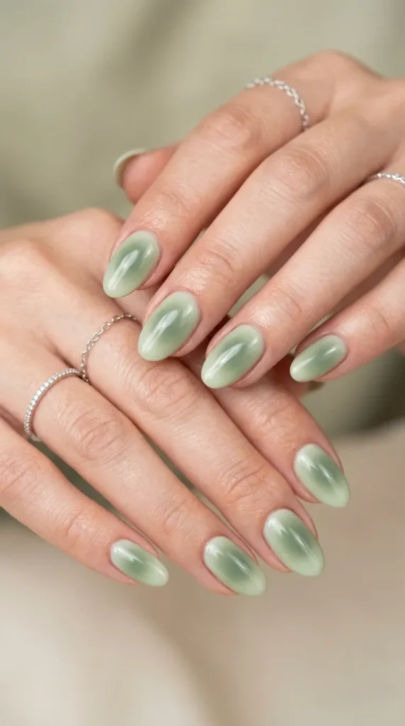 Sage Green Aura Nails