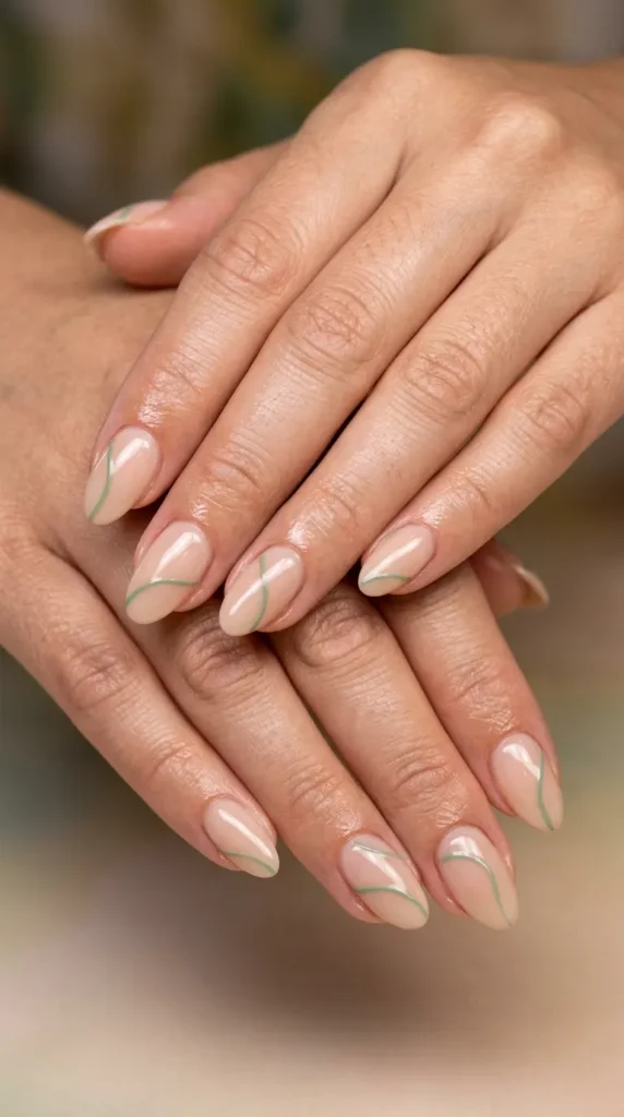 Sage Green Minimal Line Art Nails