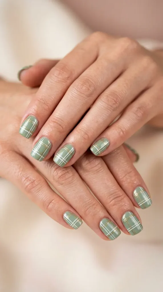 Sage Green Plaid Nails