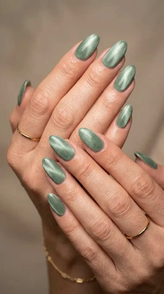 Sage Green Velvet Nails