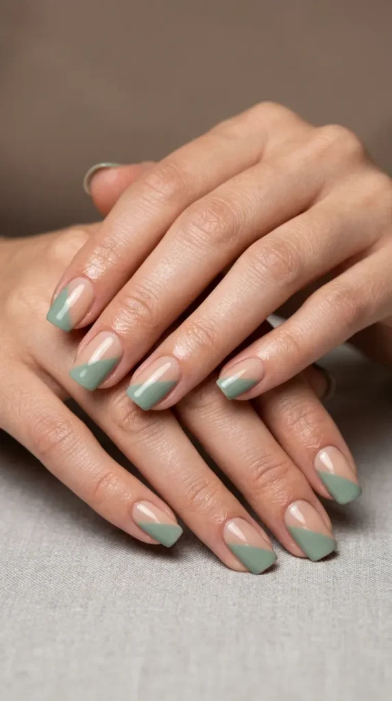Sage & Nude Color Block Nails