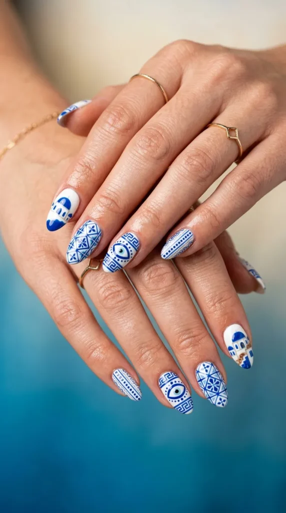 santorini-inspired blue nails