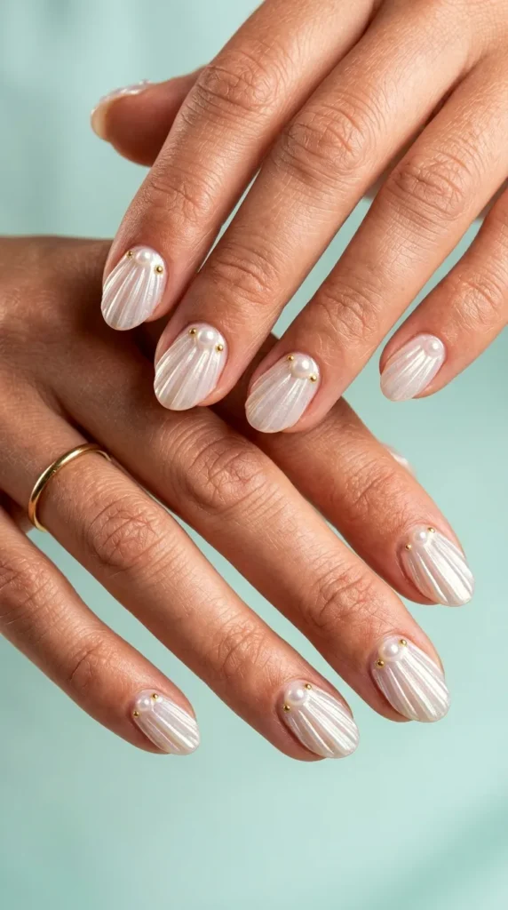 Seashell 3D pearl accent nails