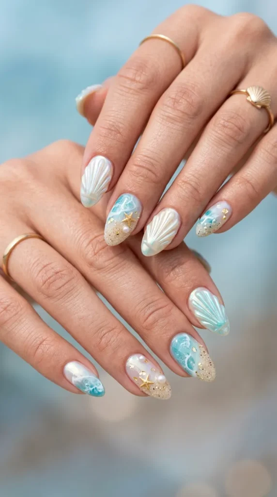 Seashell beach nails