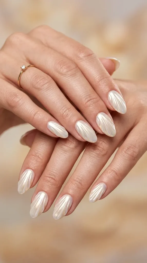 Seashell Pearl Chrome Nails
