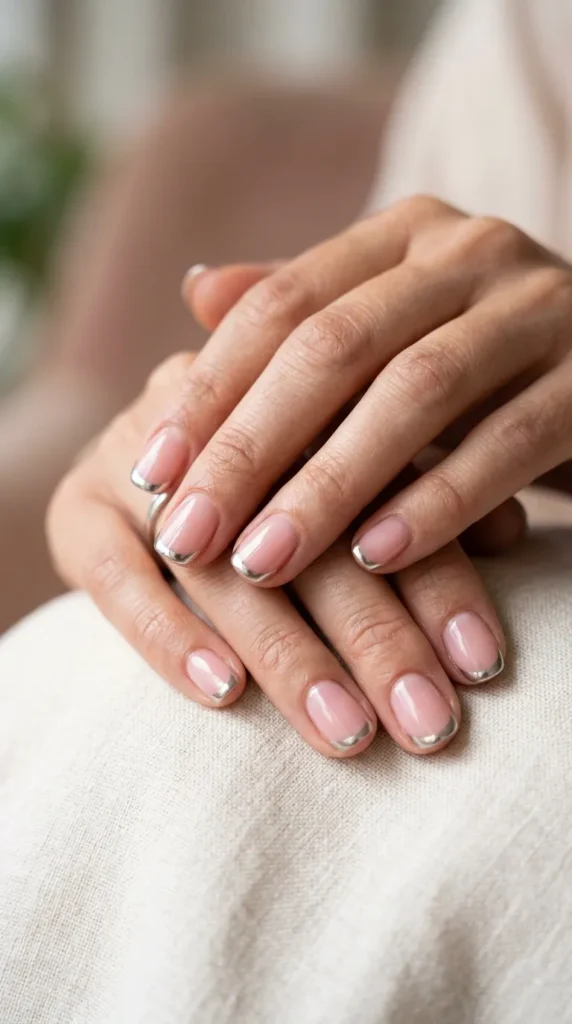 Sheer Pink Nails with Chrome Edge