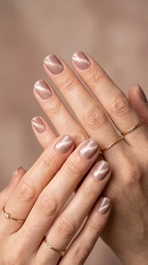Short Cat Eye Nude Nails
