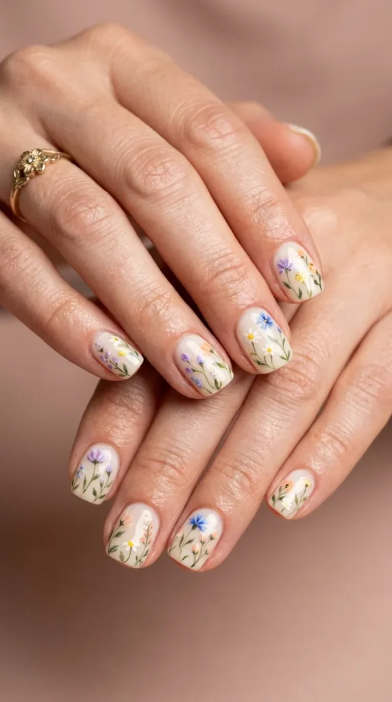 Short Floral Garden Nails