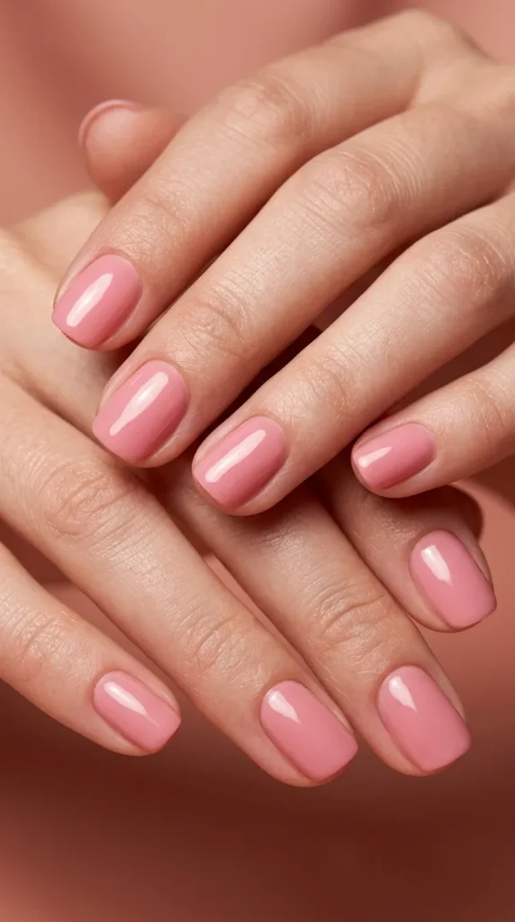Short Glossy Pink Nails