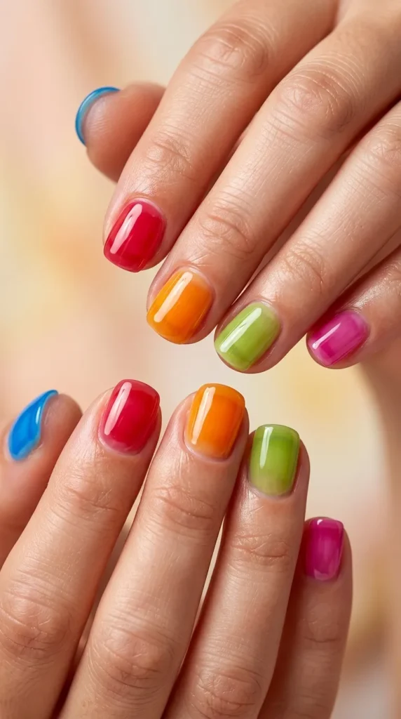 Short Jelly Nails in Bright Colors