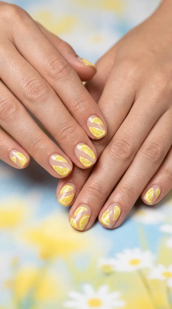 Short Lemon Slice Nail Art