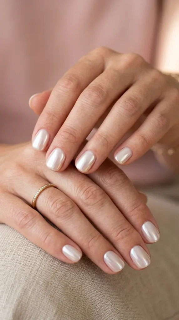 Short Pearl Chrome Nails