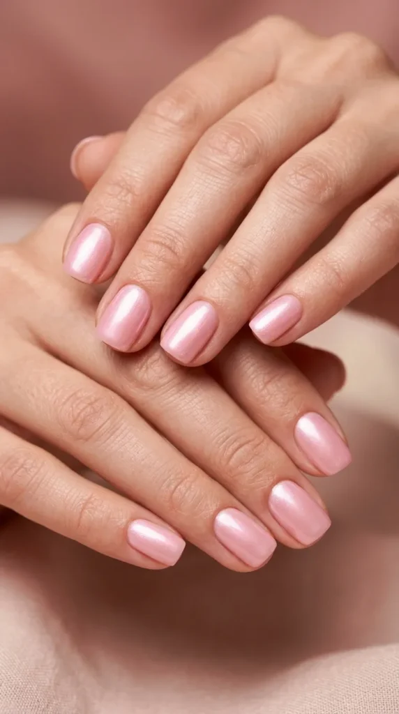 Short Pearlized Pink Nails