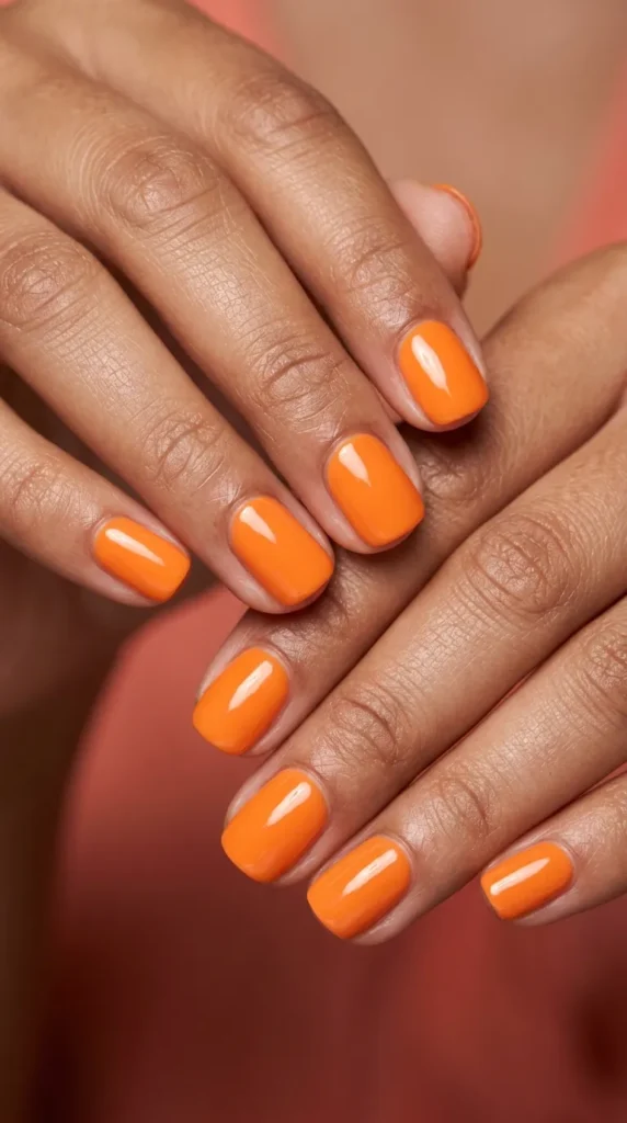 Short Tangerine Orange Nails