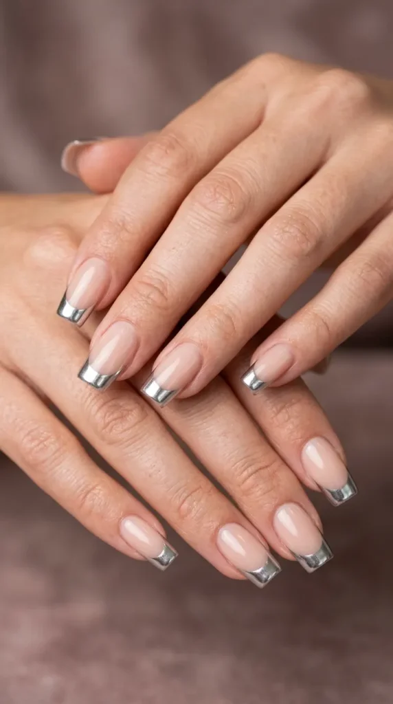 Silver Chrome French Square Nails