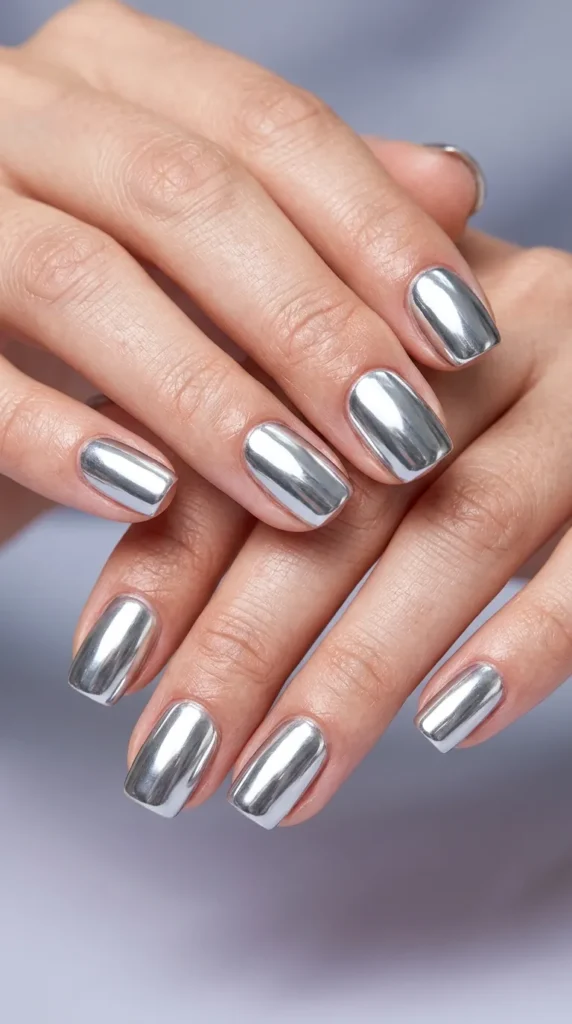 Silver mirror chrome nails