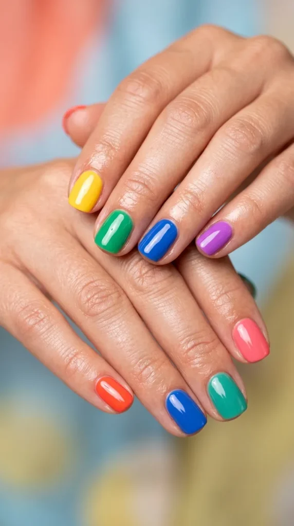 Skittle Rainbow Glossy Mani