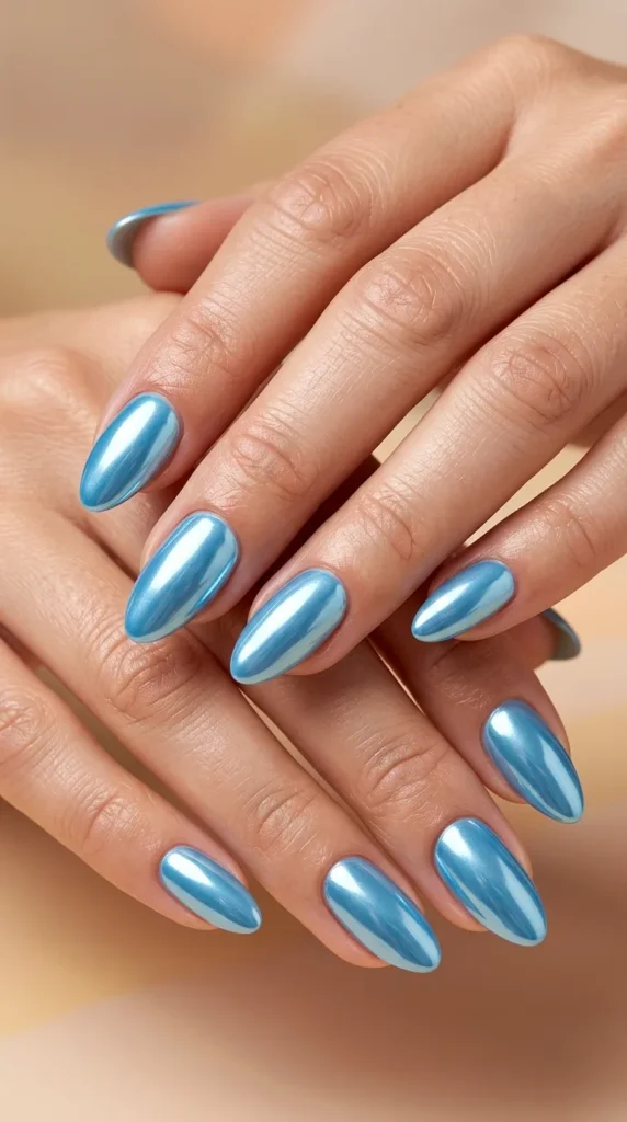 Sky Blue Chrome Nails