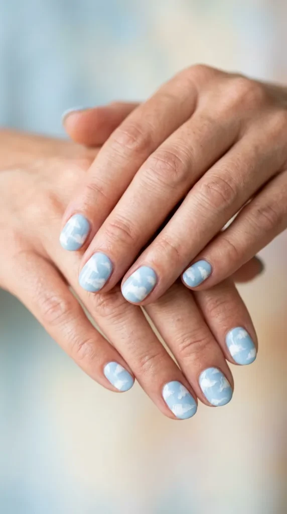 Sky Blue Cloud Nails