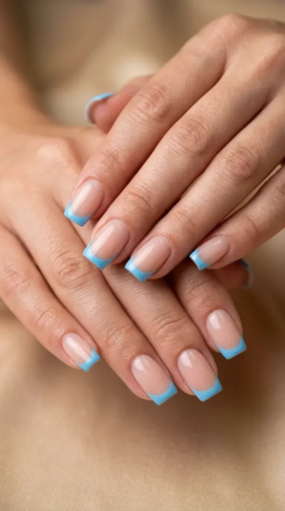 Sky Blue French Tip Square Nails
