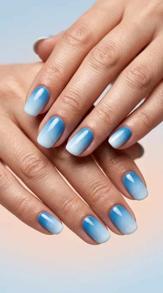 Sky blue gradient nails