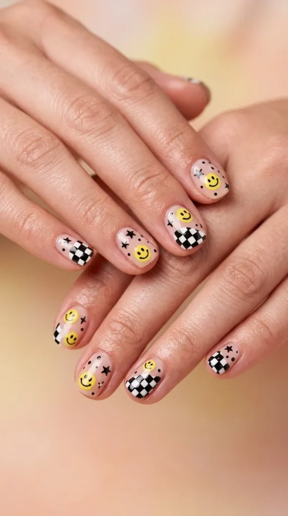 Smiley Face School Nails
