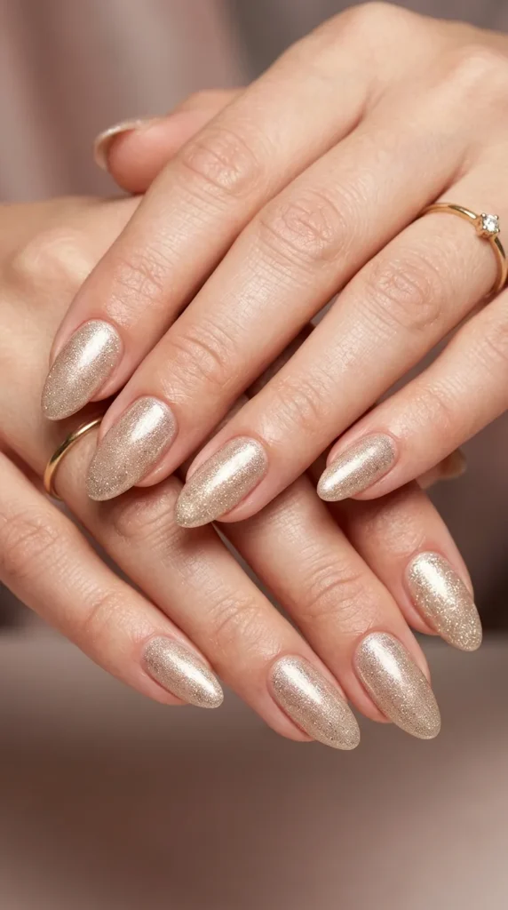 Soft Champagne Shimmer Nails