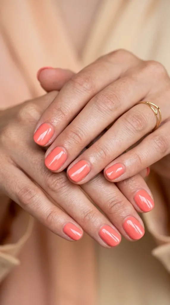 Soft Coral Glossy Nails