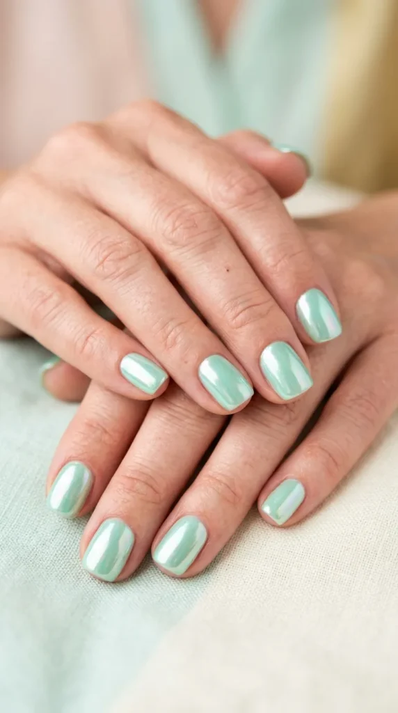 Soft Mint Chrome Nails
