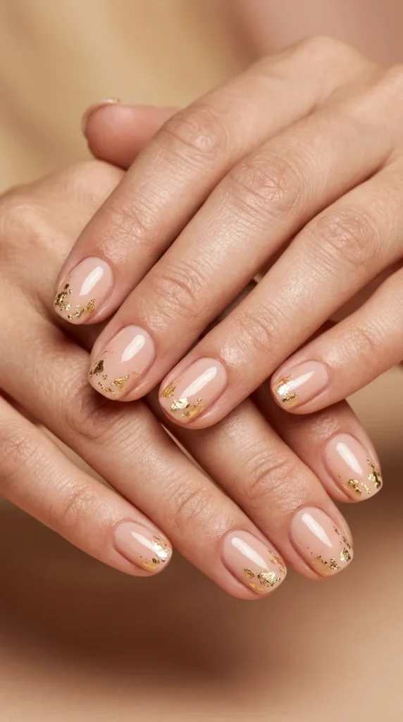 Soft nude nails with gold foil
